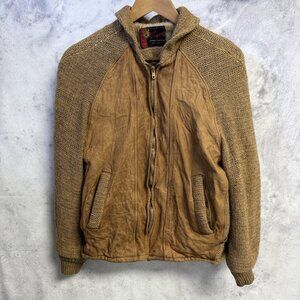 Vintage Cooper Sportswear Leather Jacket Mens S 18.5x23 Brown Knit Sweater Lined